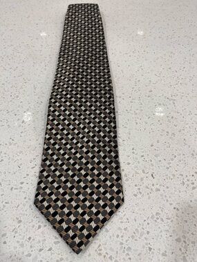 Men's Black and Tan Patterned Woven Tie